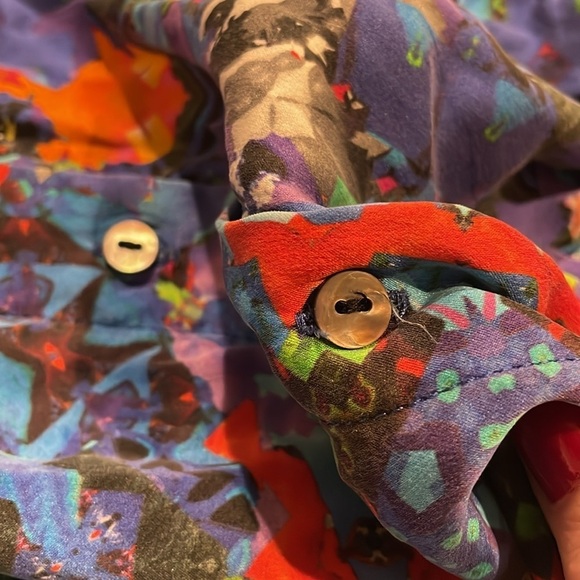 Multicolor Abstract Pattern Silk Button Down Shirt - Picture 8 of 8